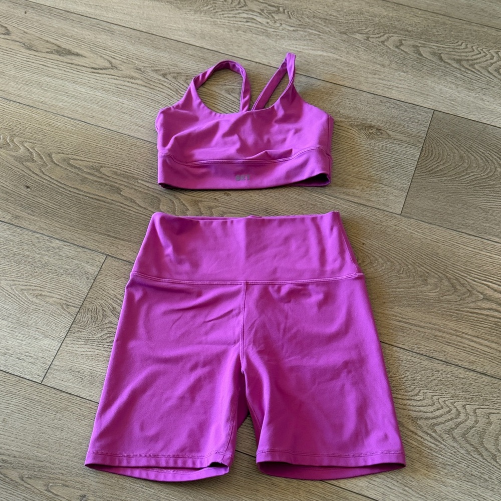 SET Active Women's Athletic Shorts and Sports Bra in Bright Magenta